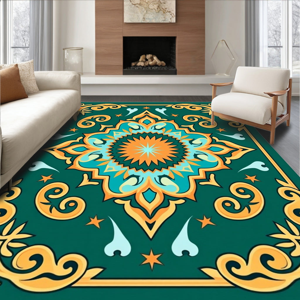 Emerald Teal Medallion Floral Accent Rug