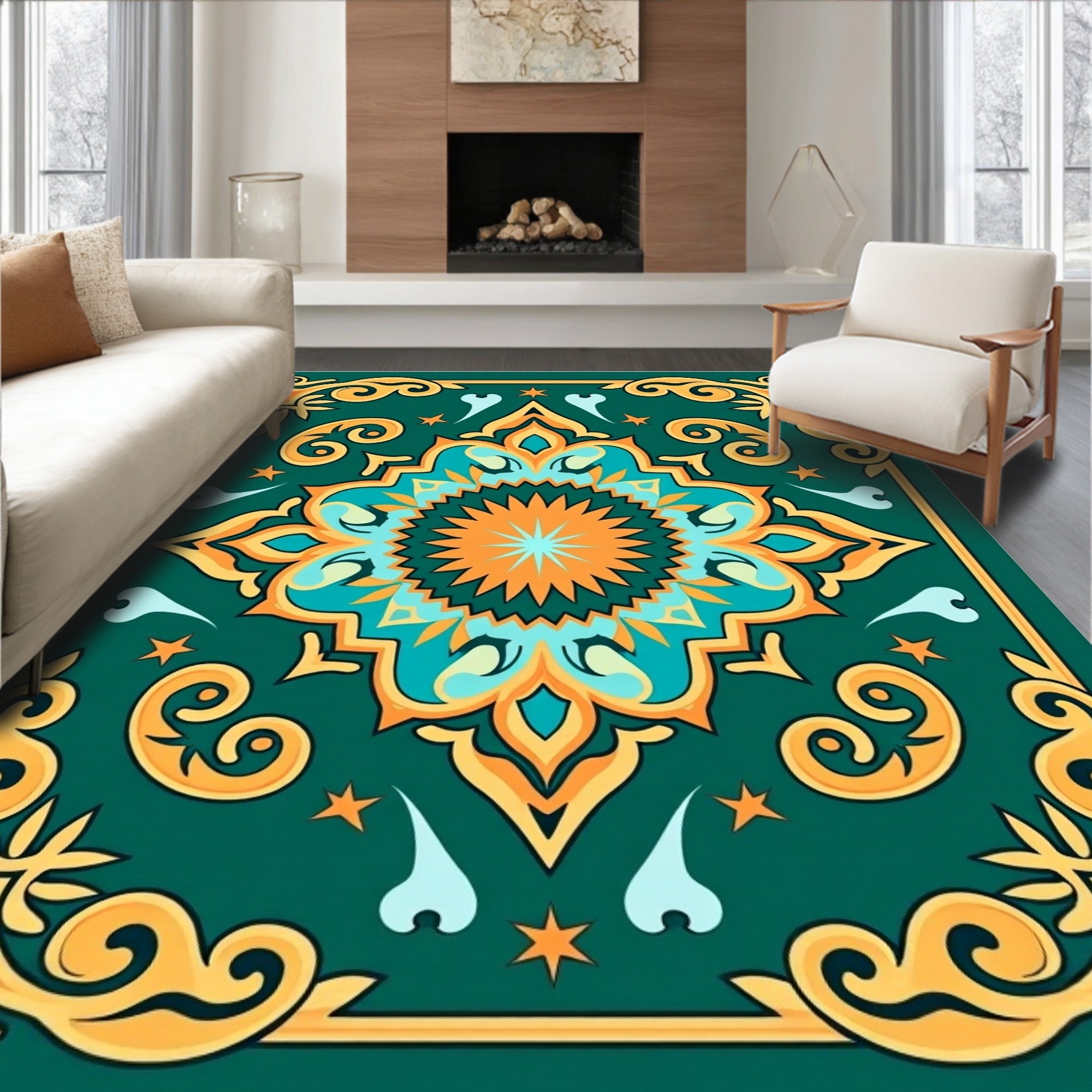 Emerald Teal Medallion Floral Accent Rug