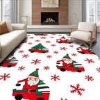 Red Santa Truck Christmas Tree Snowflakes Rug
