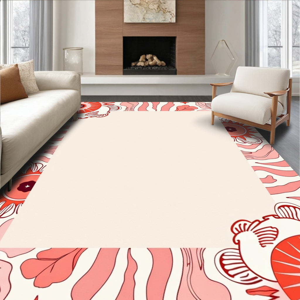 Groovy Coral Floral Swirl Bloom Rug