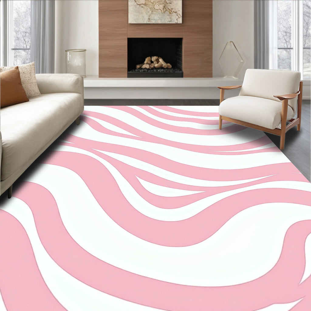 Soft Pink and White Wave Stripes Rug