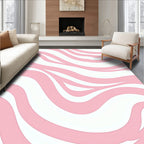 Soft Pink and White Wave Stripes Rug