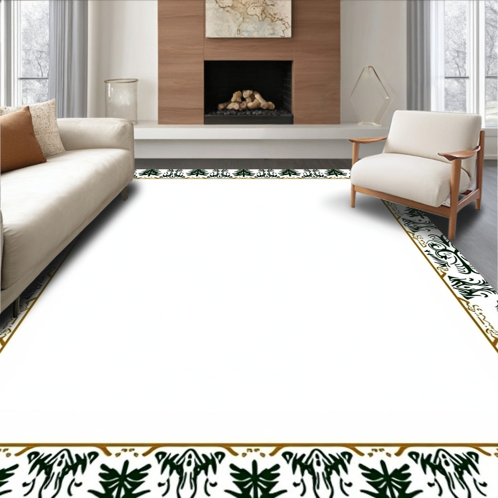 Forest Green Evergreen Silhouette Border Rug