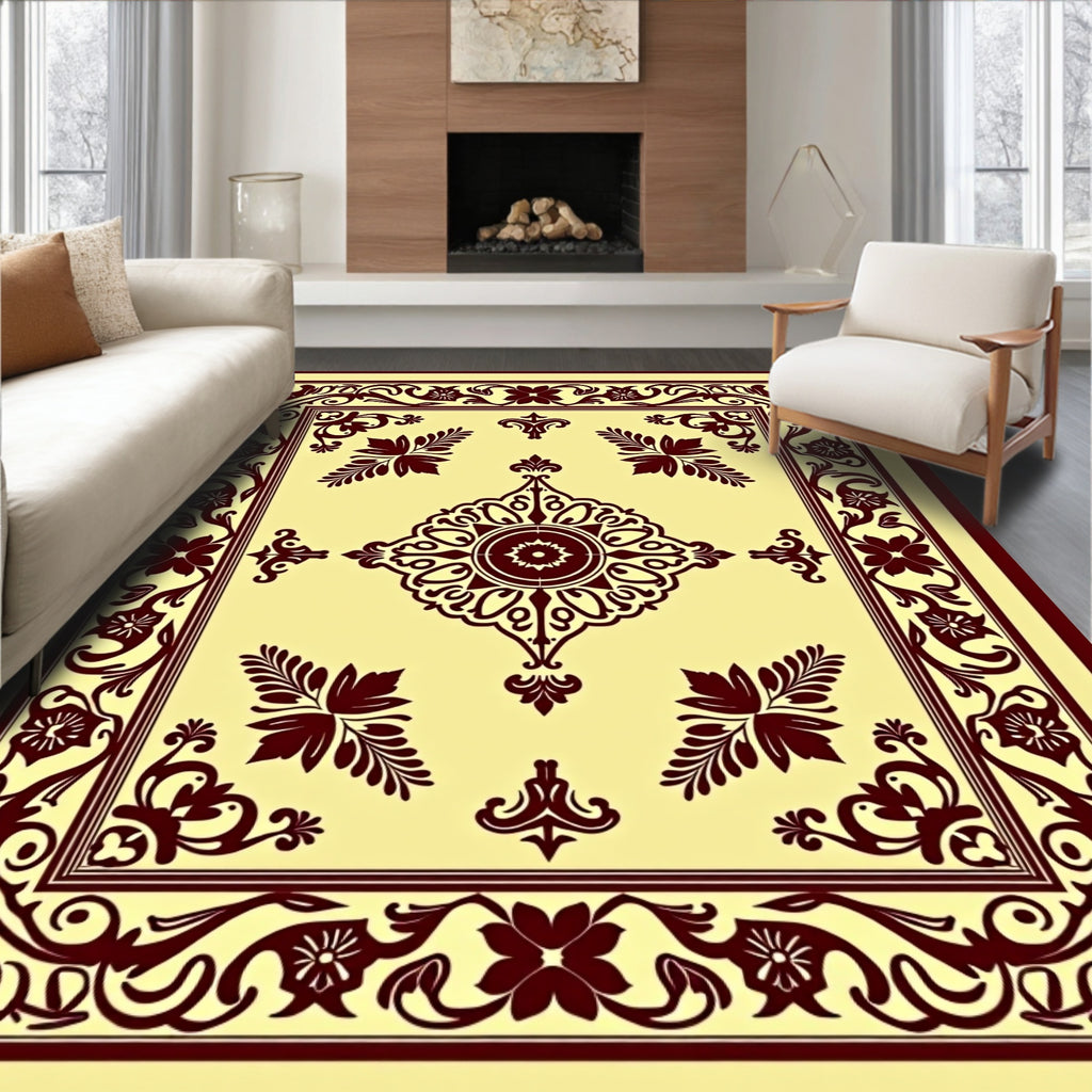 Ornate Floral Medallion Cream Rug
