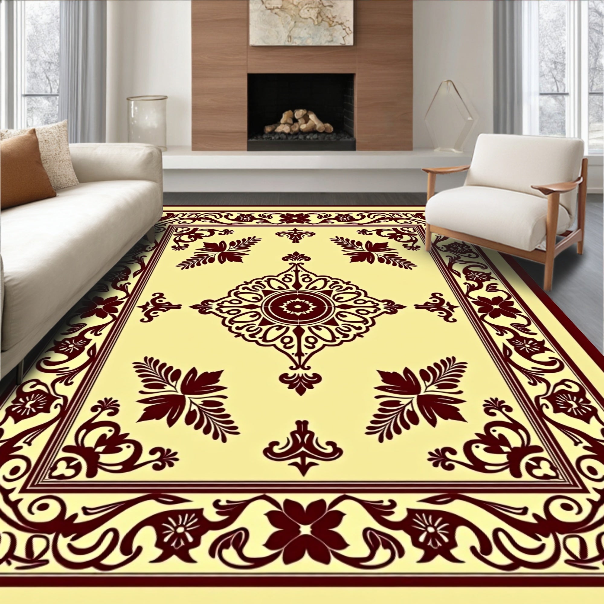 Ornate Floral Medallion Cream Rug
