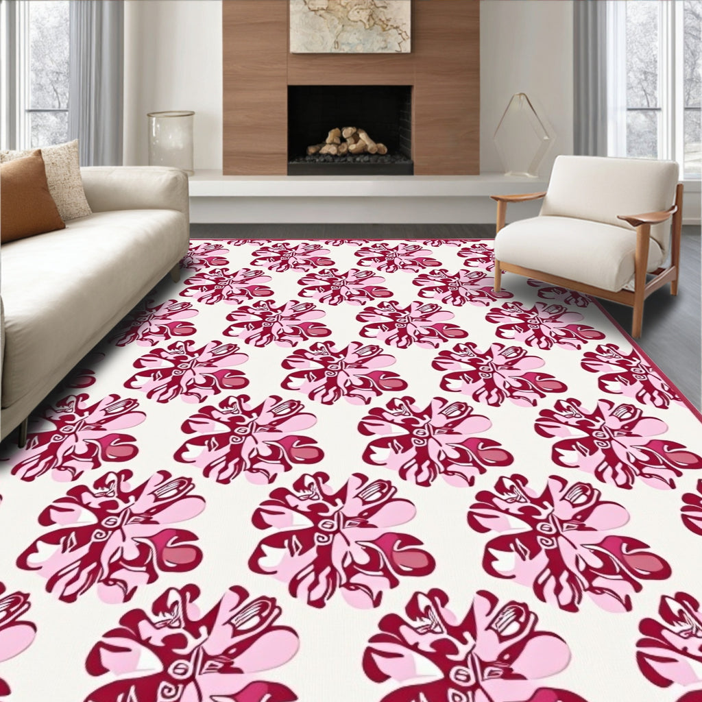 Fuchsia Abstract Floral Repeating Medallion Rug