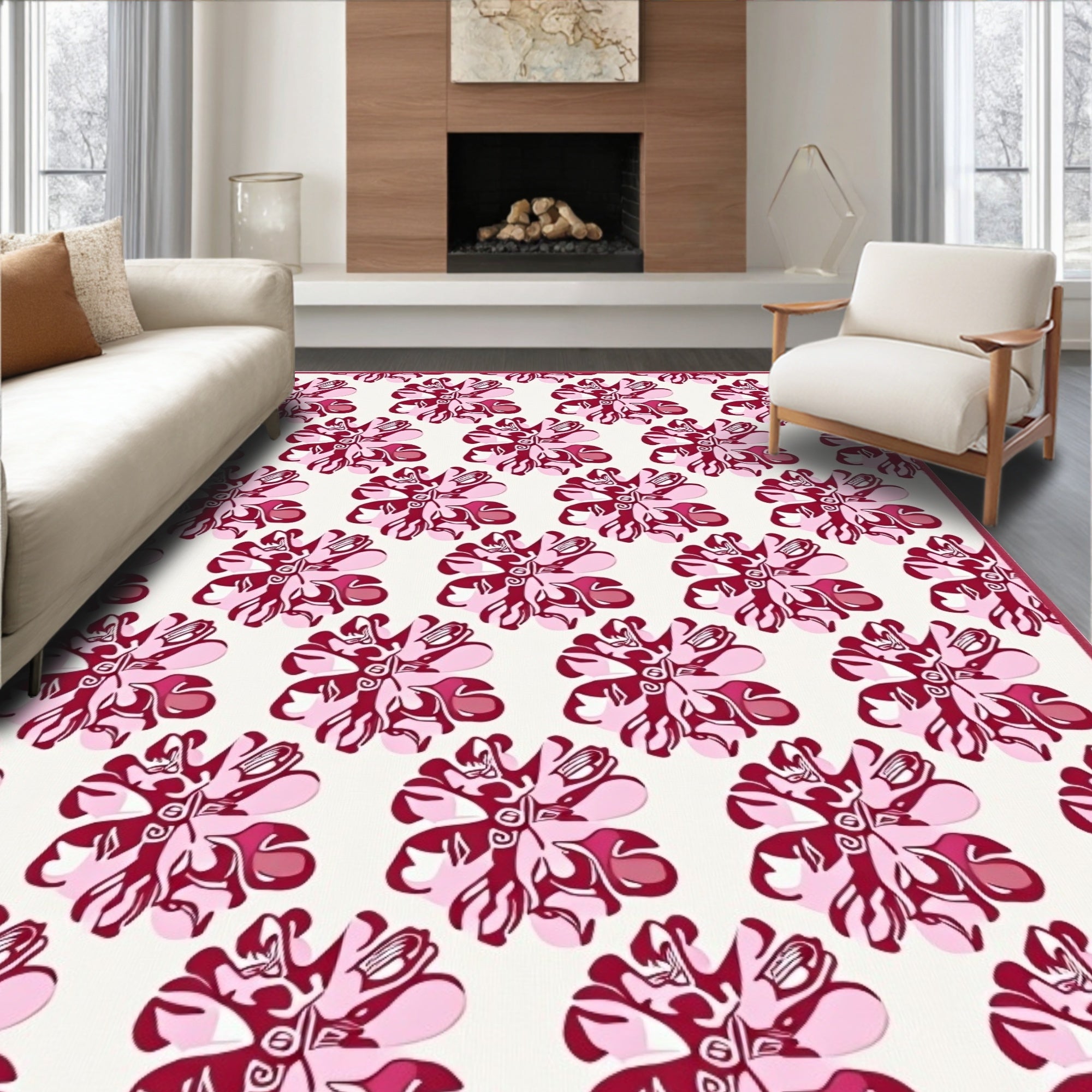 Fuchsia Abstract Floral Repeating Medallion Rug