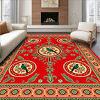 Crimson Red Bird Floral Medallion Rug