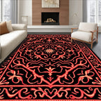 Crimson Floral Swirl Medallion Rug