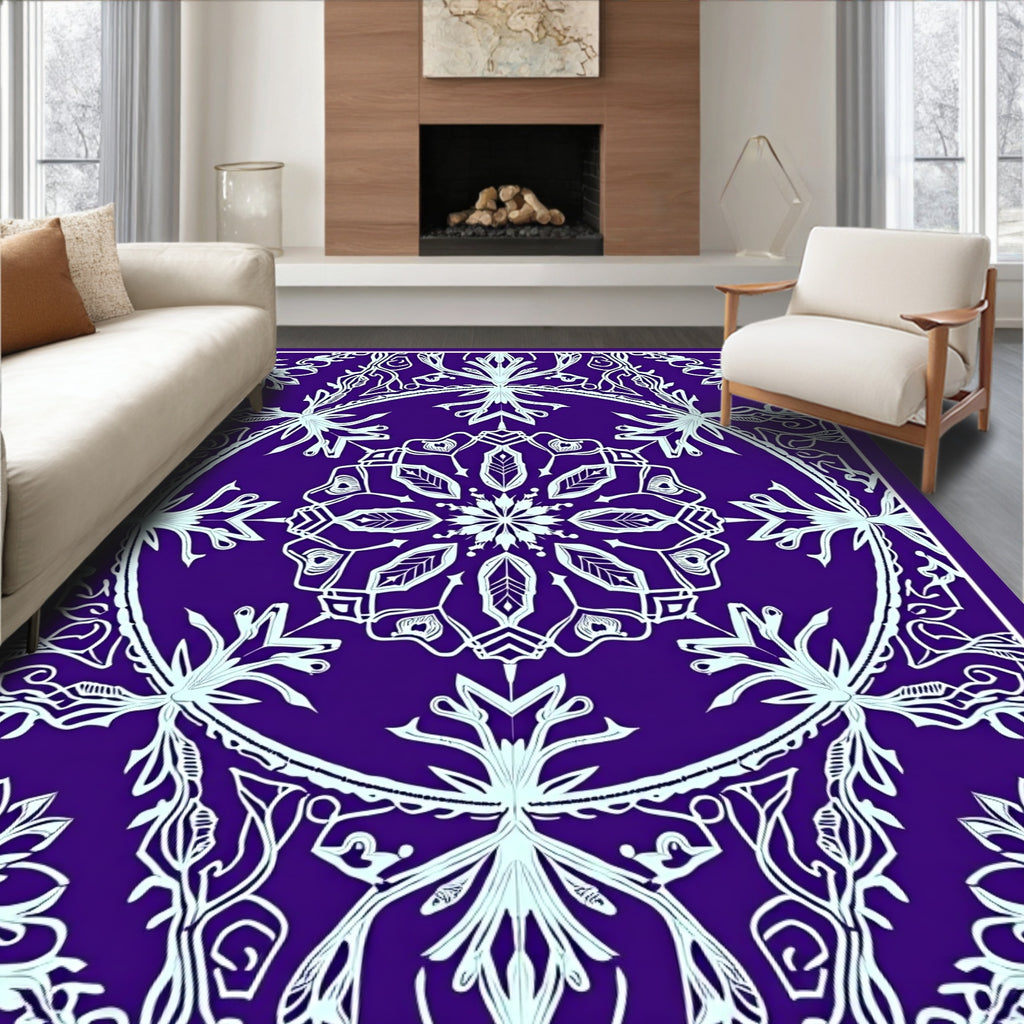 Majestic Purple White Mandala Flourish Rug