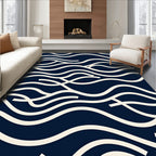 Navy Cream Wavy Line Art Rug