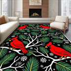 Crimson Cardinals Pine Branch Snowflakes Rug
