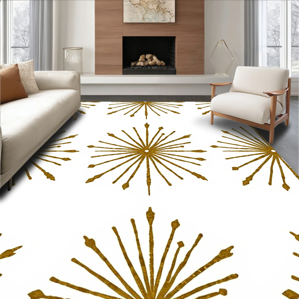 Golden Sunburst Radiating Star Rug