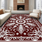 Rich Crimson Floral Lace Medallion Rug