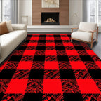 Bold Red Black Buffalo Check Texture Rug