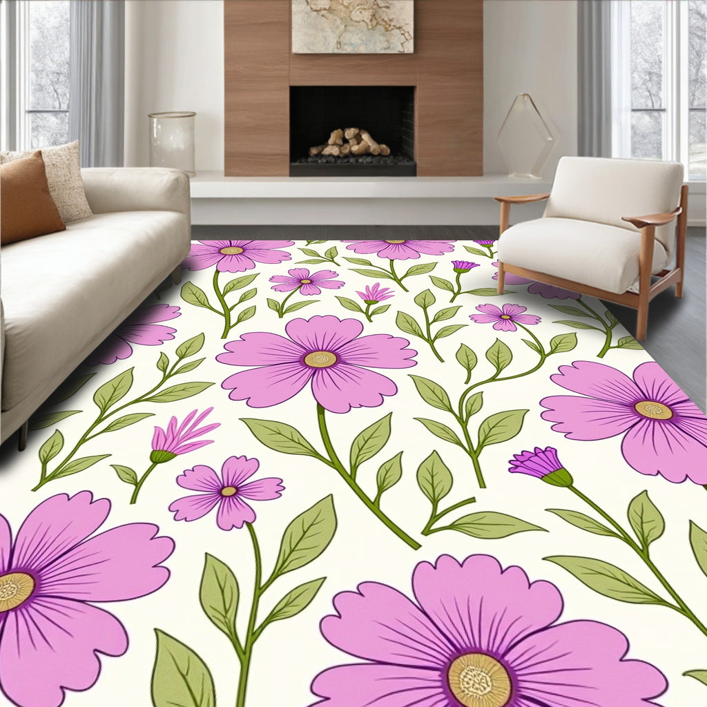 Radiant Pink Floral Meadow Rug