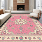 Pink Floral Mandala Sunburst Rug