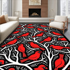 Bold Red Cardinal Tree Branches Rug
