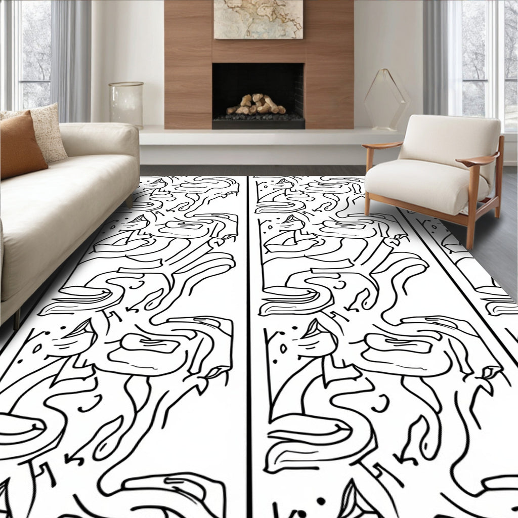 Abstract Black White Organic Flow Rug