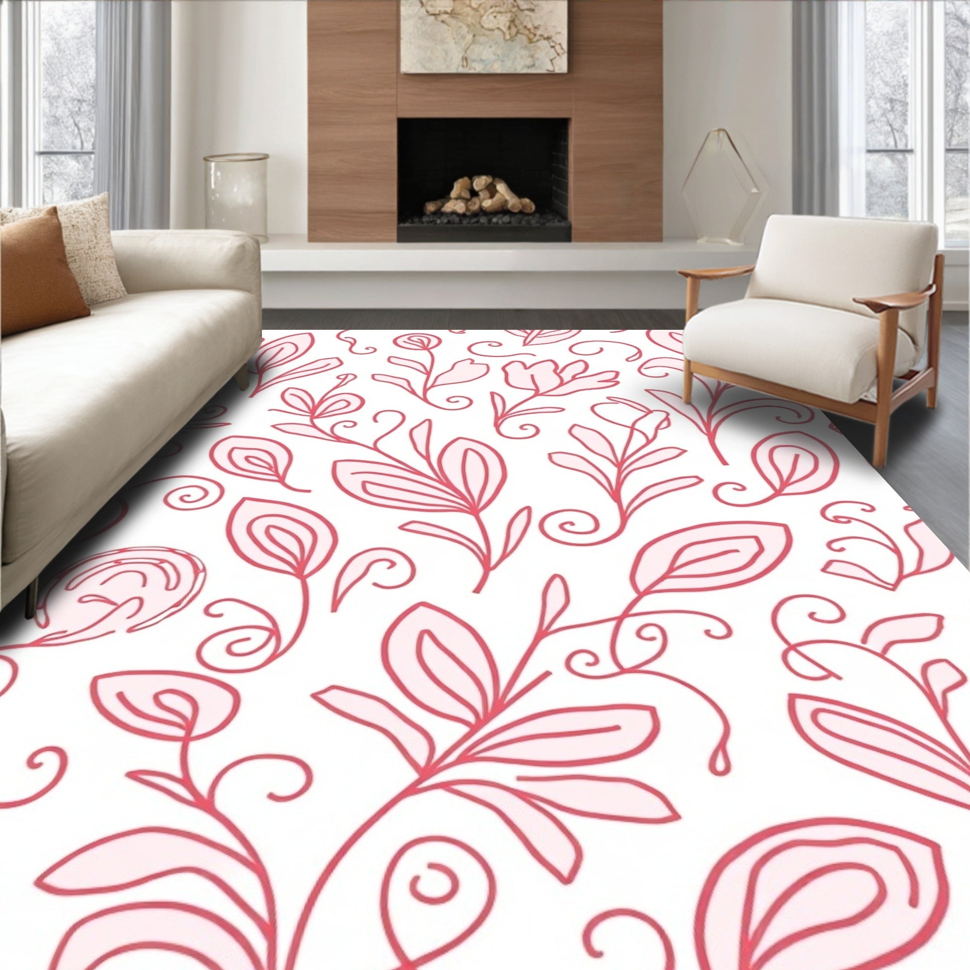 Coral Vine Swirl Botanical Rapport Rug