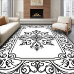 Ornate Black Floral Medallion Frame Rug
