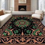 Ornate Black Coral Sun Medallion Rug