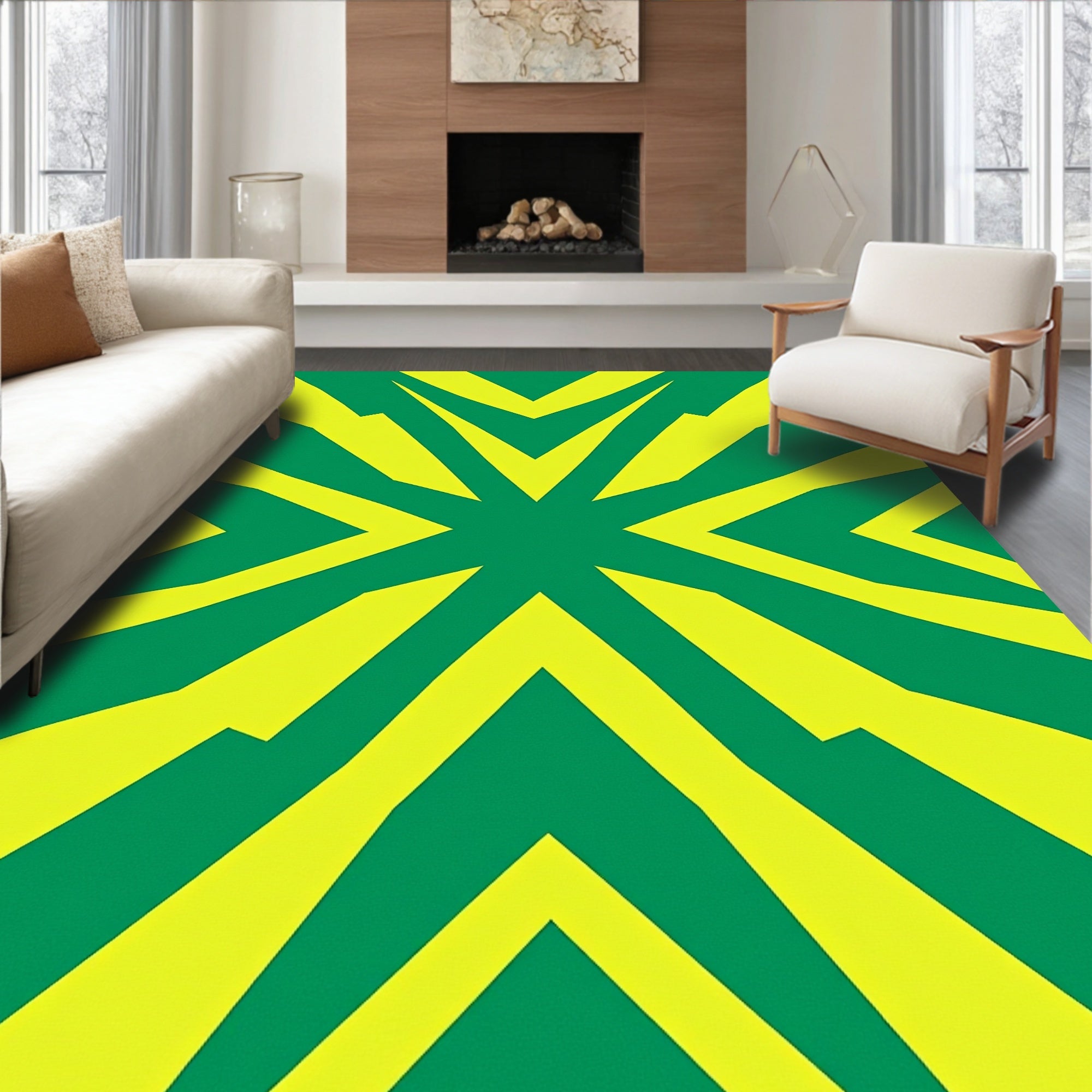 Green Yellow Burst Geometric Rug