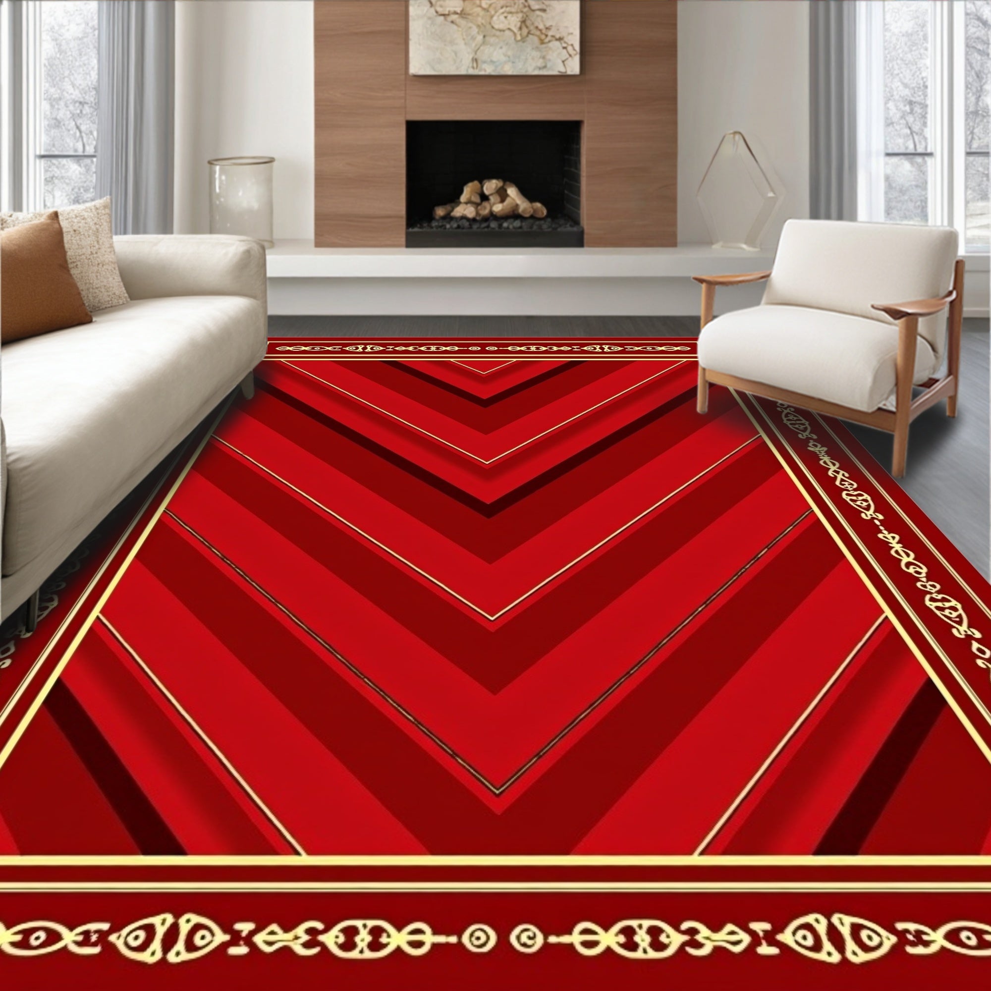 Crimson Gold Chevron Border Rug