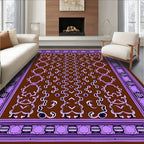 Rich Brown Lavender Ornamental Scroll Rug