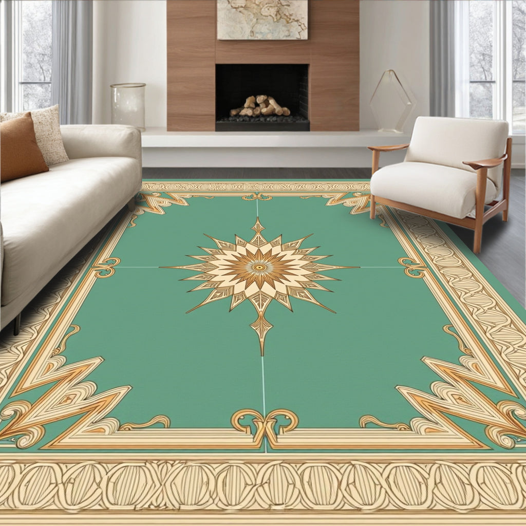 Teal Starburst Medallion Border Rug