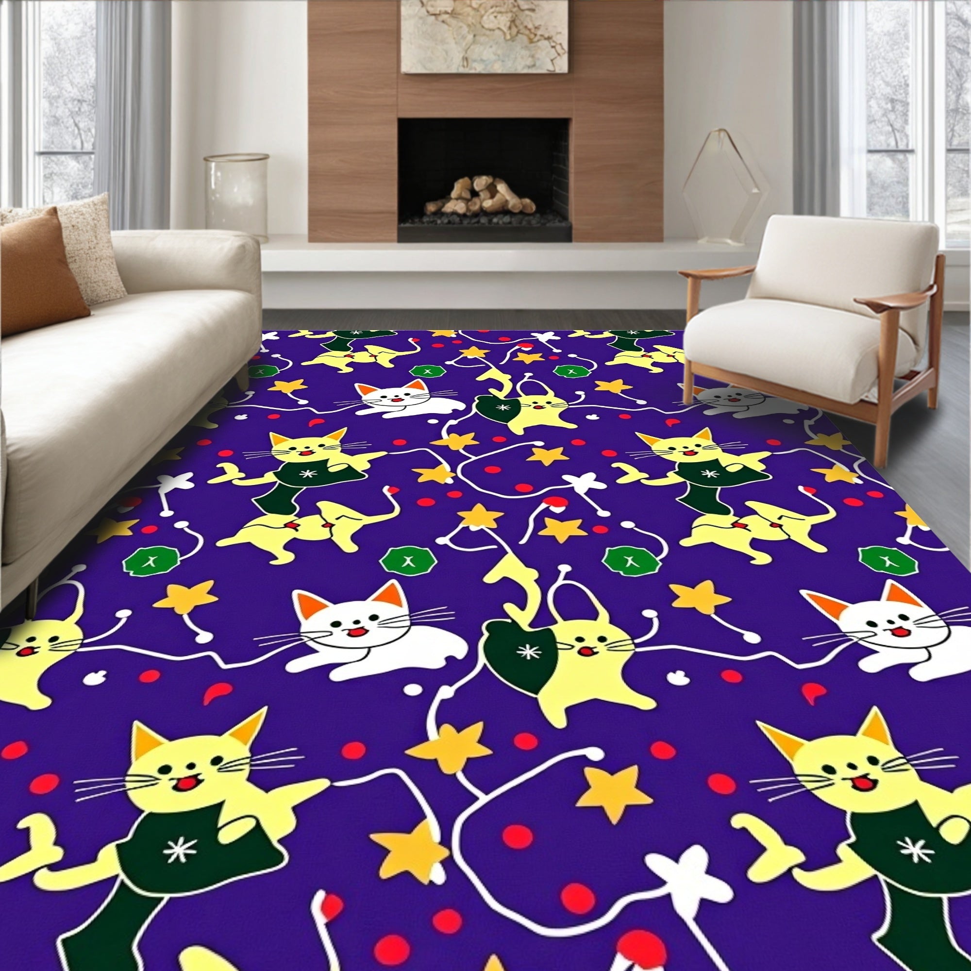 Whimsical Whiskers Feline Celebration Rug
