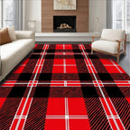 Classic Red Black Plaid Check Rug