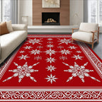 Crimson White Snowflake Collage Rug