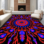 Crimson Blue Fiery Peacock Mandala Rug