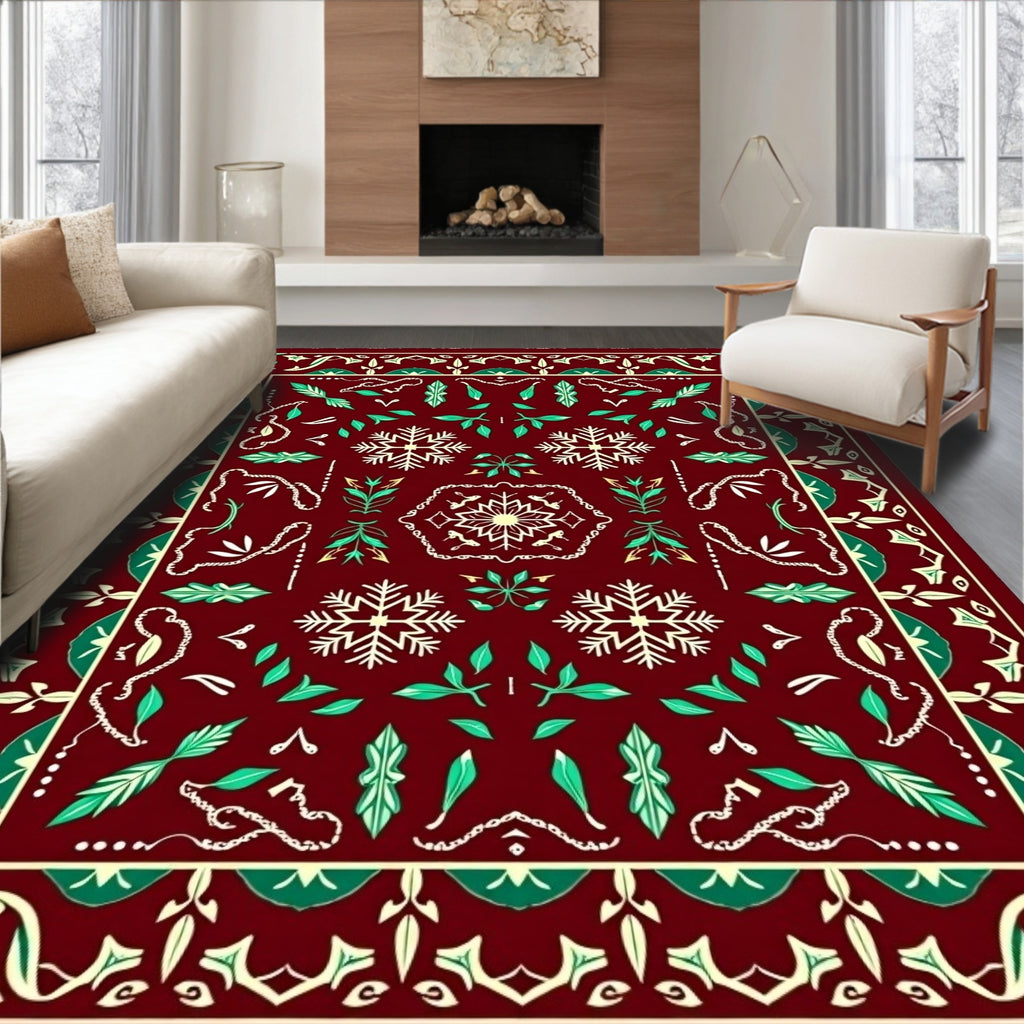 Deep Red Snowflake Garden Medallion Rug