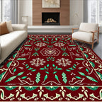 Deep Red Snowflake Garden Medallion Rug