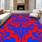 Vibrant Crimson Blue Damask Flourish Rug
