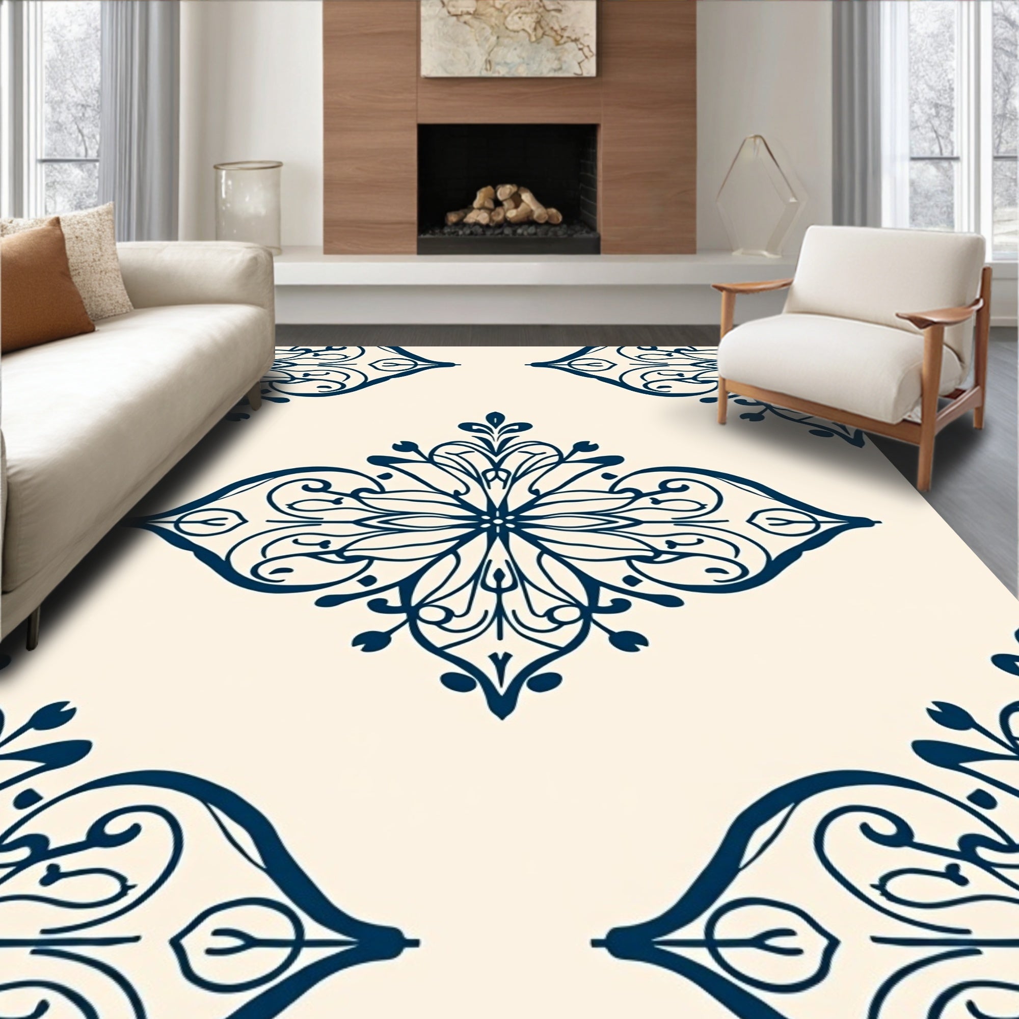 Navy Symmetry Floral Medallion Rug