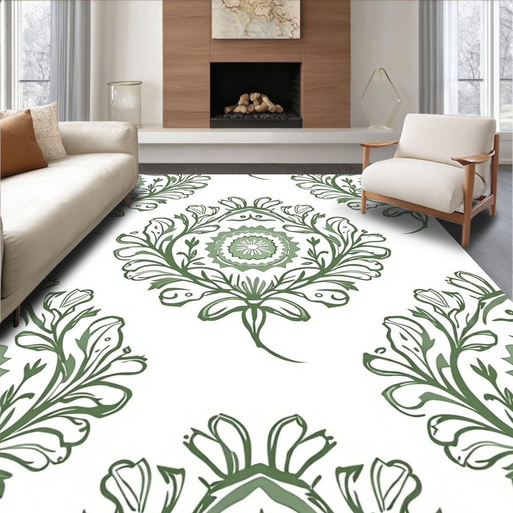 Sage Green Floral Medallion Repeat Rug