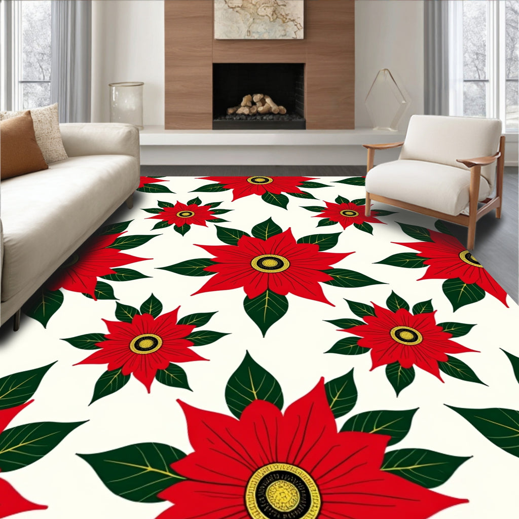 Vibrant Red Poinsettia Floral Arrangement Rug