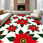 Vibrant Red Poinsettia Floral Arrangement Rug