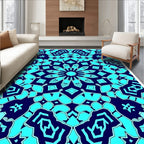 Vibrant Cyan Medallion Symmetry Rug