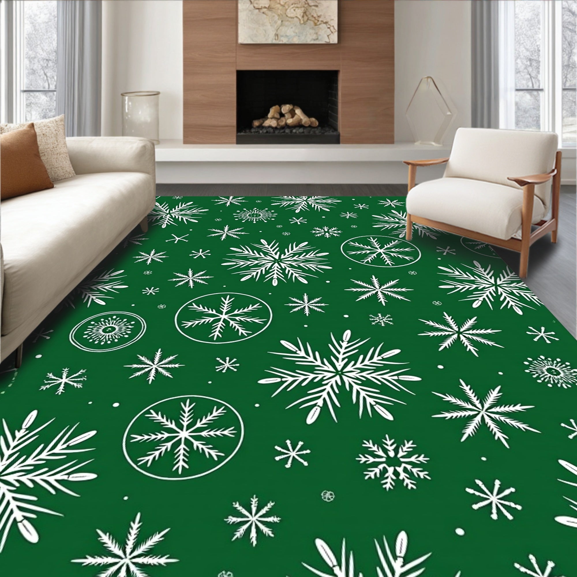 Emerald White Snowflake Scatter Rug