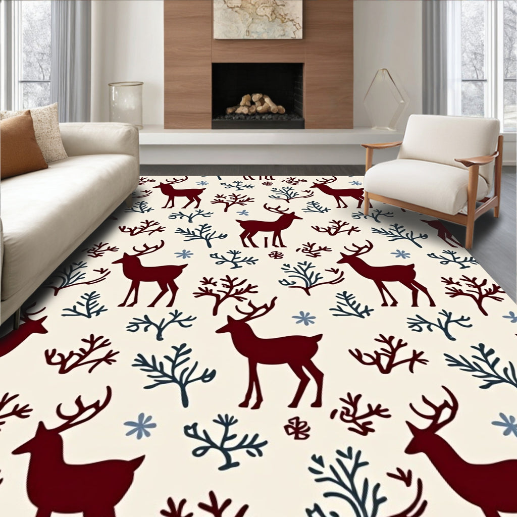 Deep Red Deer Woodland Sprig Rug
