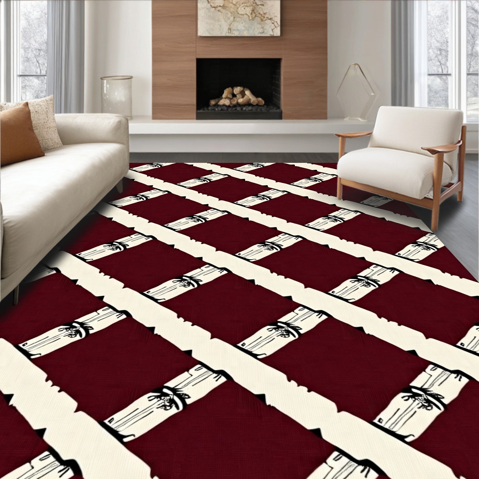Crimson Lattice Scrollwork Rug