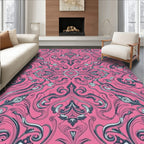 Vibrant Pink Swirling Floral Damask Rug