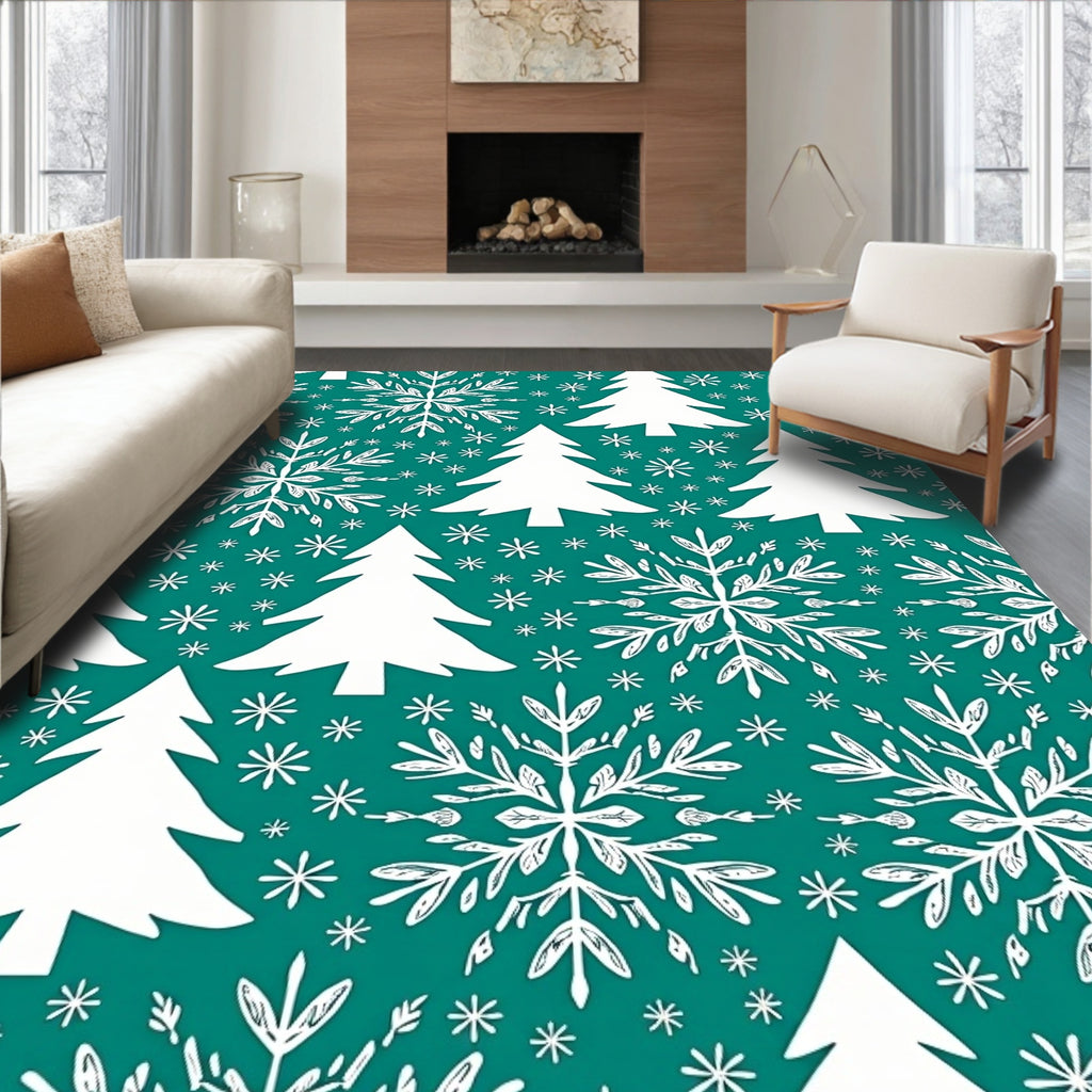 Teal Snowflake Christmas Tree Repeat Rug