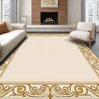 Golden Cream Ornate Scroll Border Rug