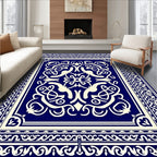 Navy Ivory Ornate Scrollwork Mandala Rug