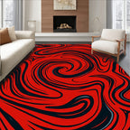 Bold Red Swirl Abstract Rug